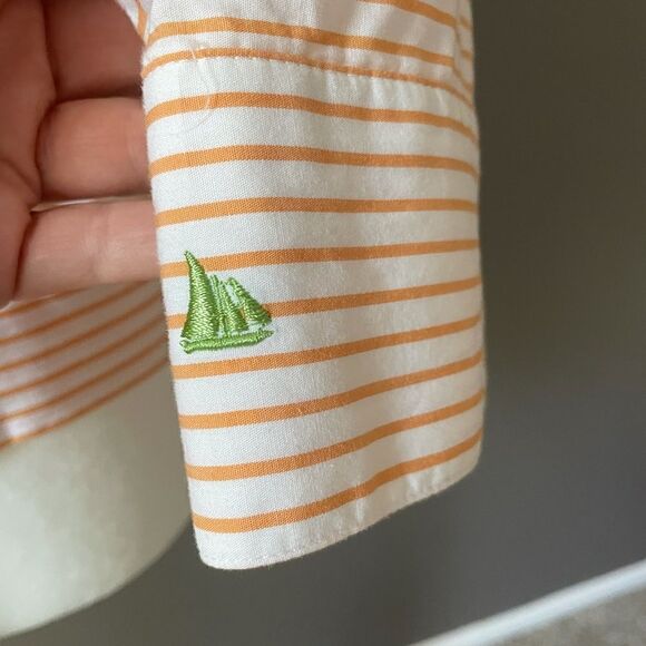 Liz Claiborne Cotton Cropped Striped Button Down Shirt - Picture 4 of 6